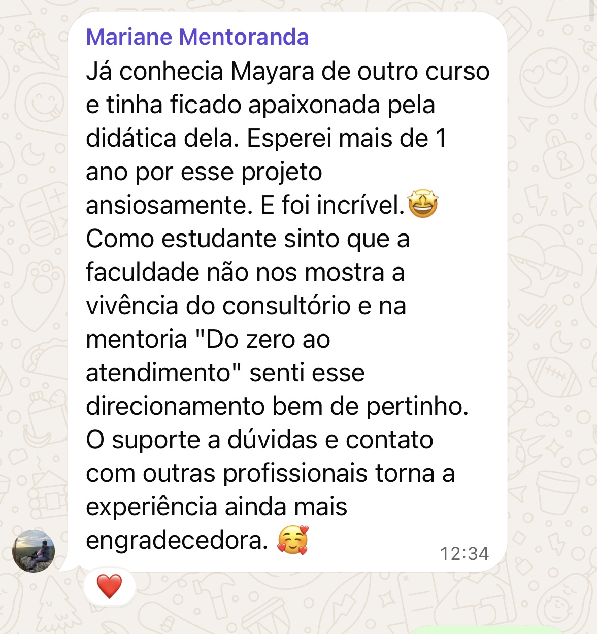 Depoimento de mentoranda no WhatsApp